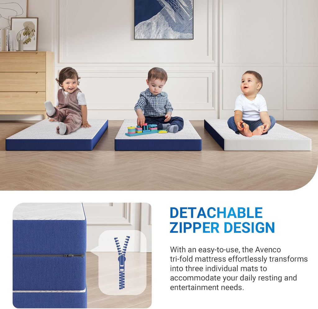 Avenco Foldable Mattress Single, Folding Mattress 4 Inch Memory Foam, Trifold Mattress Portable with Removable Cover & Detachable for Guest Room/Caravan/Camping/Travel, 75"x25"x4"