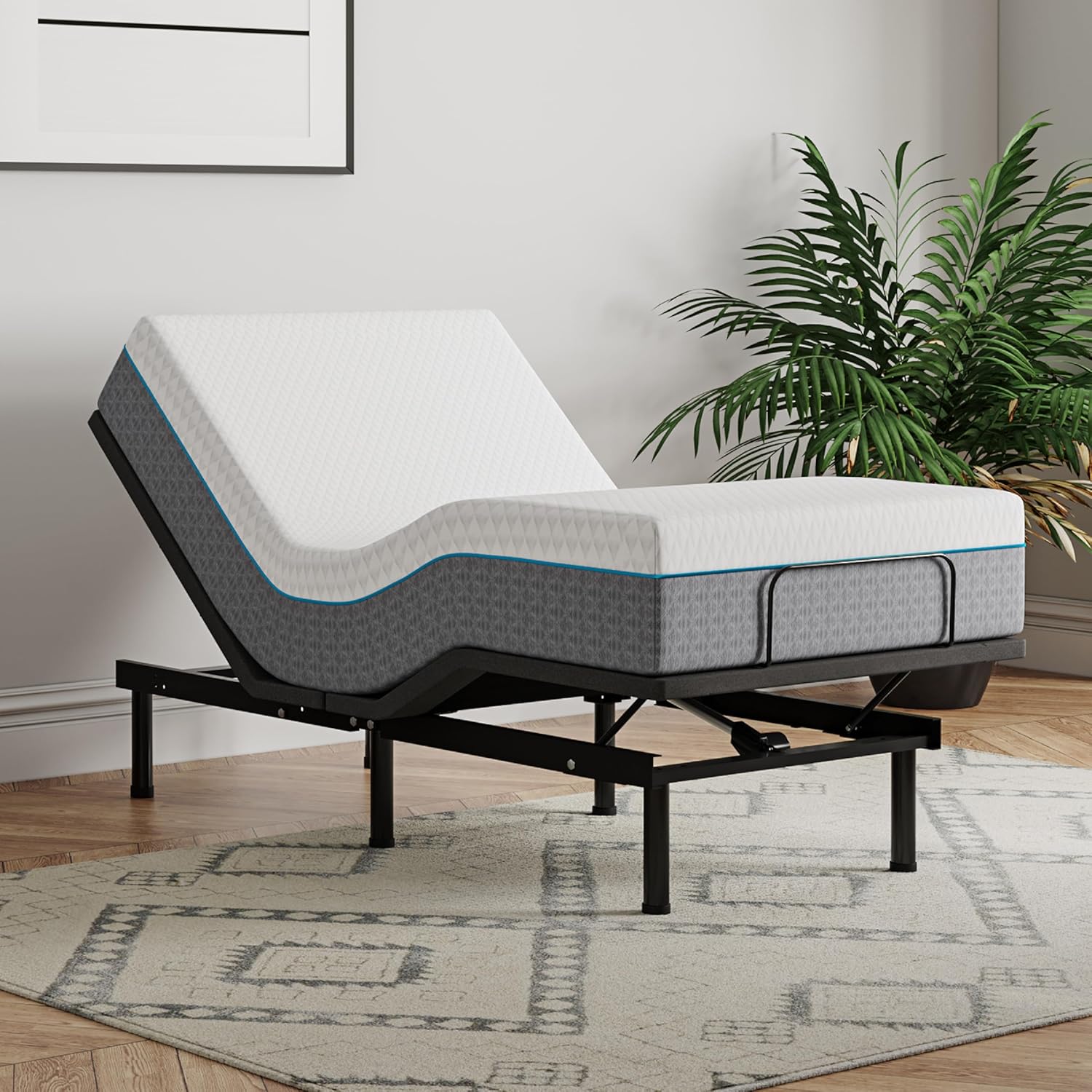 EGOHOME Split King Adjustable Bed Frame and 14" Memory Foam Mattress, Independent Head and Foot Incline Electric Bed with Massage, Wireless Remote, Zero Gravity, LED Lights, USB Ports, Adjustable Legs