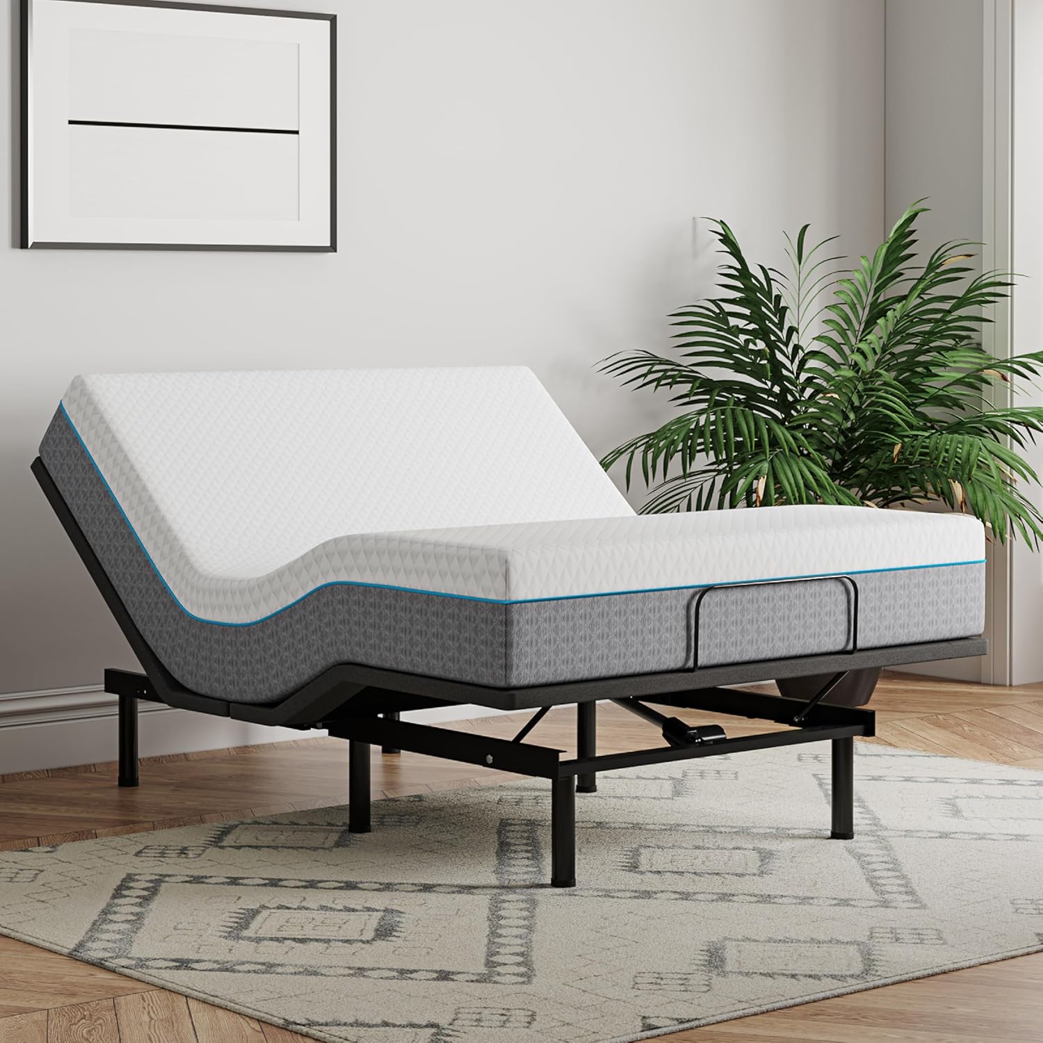 EGOHOME Split King Adjustable Bed Frame and 14" Memory Foam Mattress, Independent Head and Foot Incline Electric Bed with Massage, Wireless Remote, Zero Gravity, LED Lights, USB Ports, Adjustable Legs