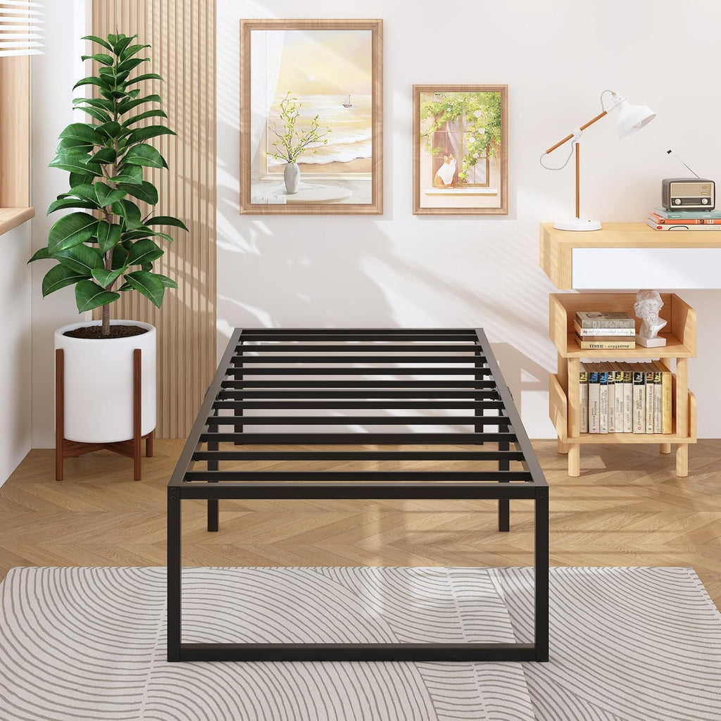 14 Inch Queen Bed Frame Heavy Duty Steel Slat Support Metal Platform Bed Frame Queen Size No Box Spring Needed, Easy Assembly, Black