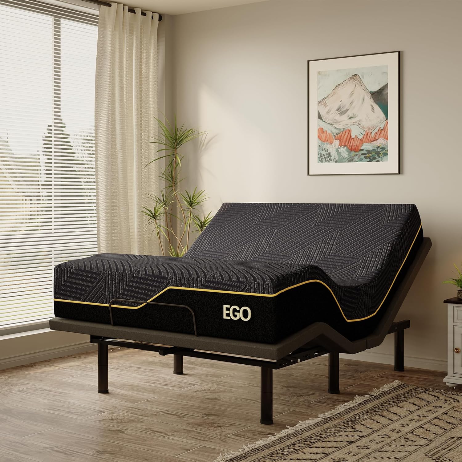 EGOHOME Split King Adjustable Bed Frame and 14" Memory Foam Mattress, Independent Head and Foot Incline Electric Bed with Massage, Wireless Remote, Zero Gravity, LED Lights, USB Ports, Adjustable Legs