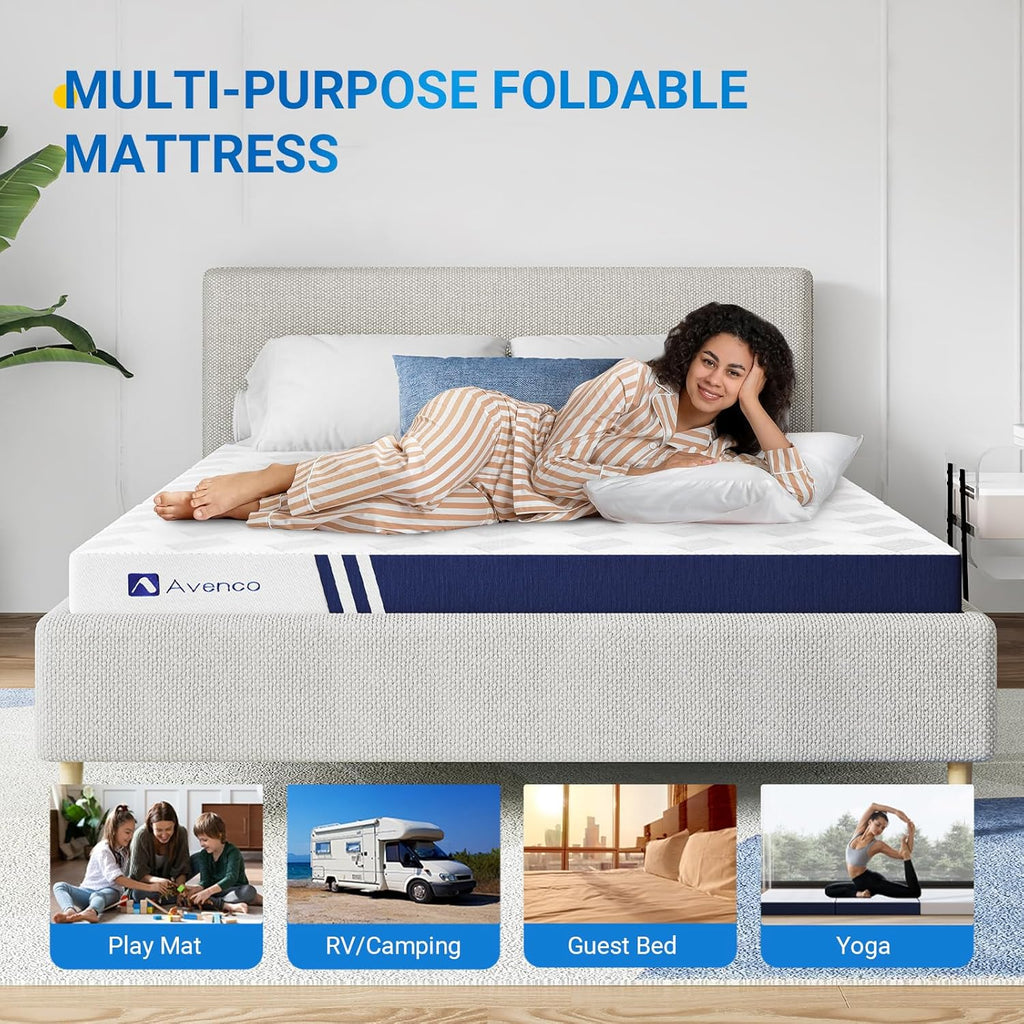 Avenco Foldable Mattress Single, Folding Mattress 4 Inch Memory Foam, Trifold Mattress Portable with Removable Cover & Detachable for Guest Room/Caravan/Camping/Travel, 75"x25"x4"